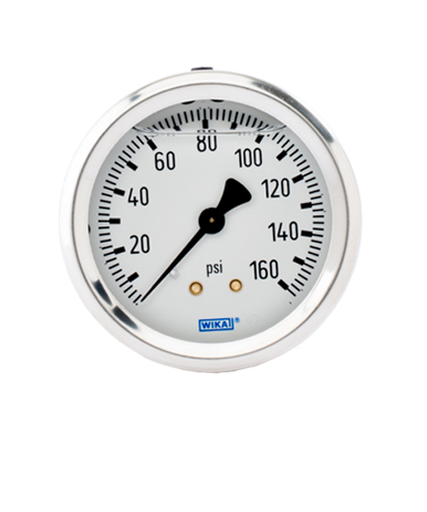 [52741133] Wika 213.53 Series Industrial Brass Liquid Filled Pressure Gauge, 2.5" Dial, 0 to 30 PSI, 1/4 NPT Center Back Mount, SS Case, SS U-Clamp