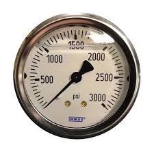 [9833264] Wika 233.53.063 Series Stainless Steel Liquid Filled Pressure Gauge, 2.5" Dial, 0 to 30 PSI, 1/4" NPT Center Back Mount