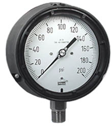 [9834031] Wika 233.34 Series Liquid Filled Process Gauge, 4.5" Dial, 0 to 200 PSI, 1/2" NPT SS Lower Mount