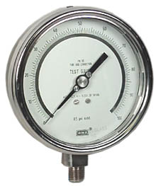 [4220056] Wika 332.54 Series Dry Precision Test Pressure Gauge, 4" Dial, 0 to 100 psi, 1/4 NPT SS Lower Mount