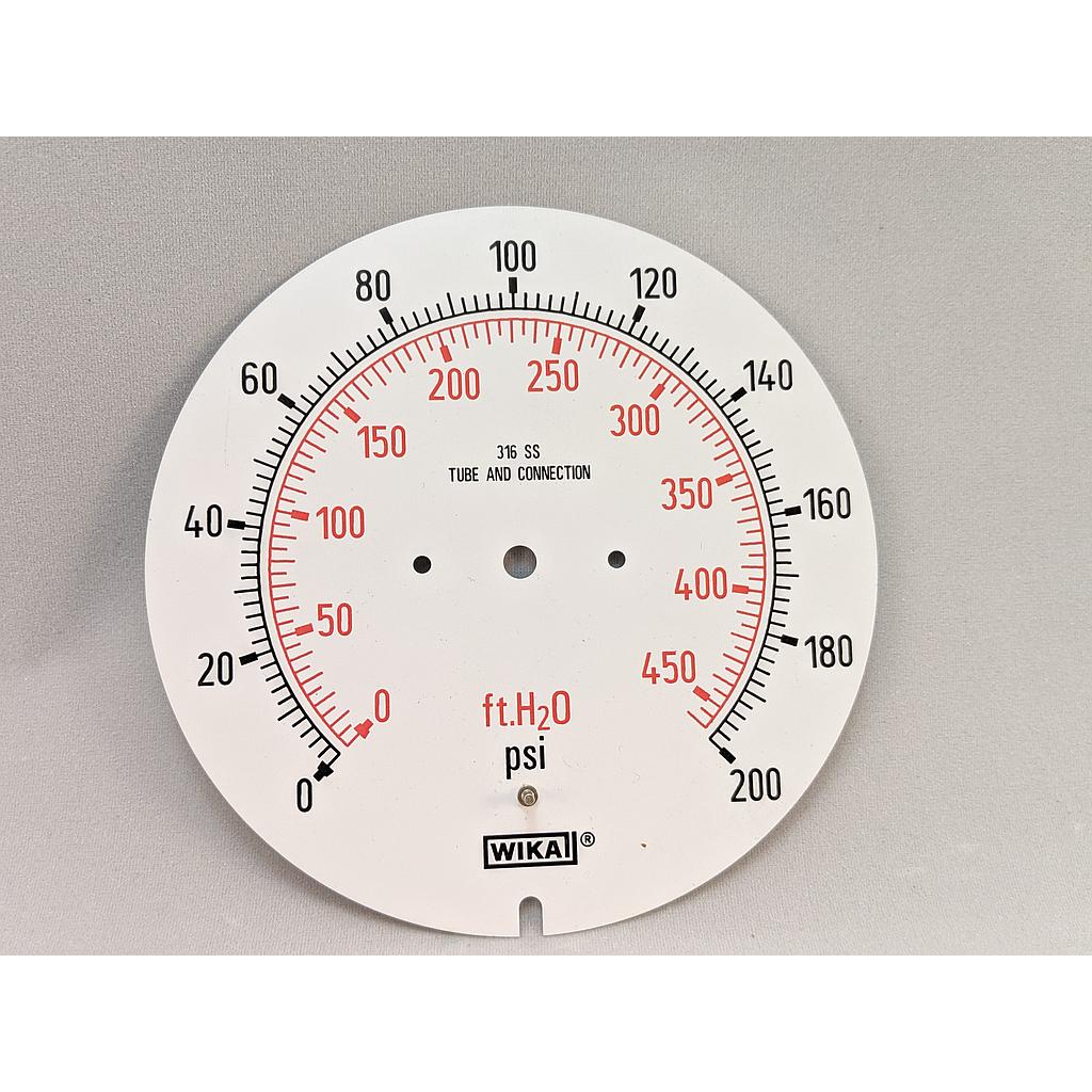 [D5200589] Wika Dial Only, 200 PSI and 460 Feet of Water for 23X.34 Gauge