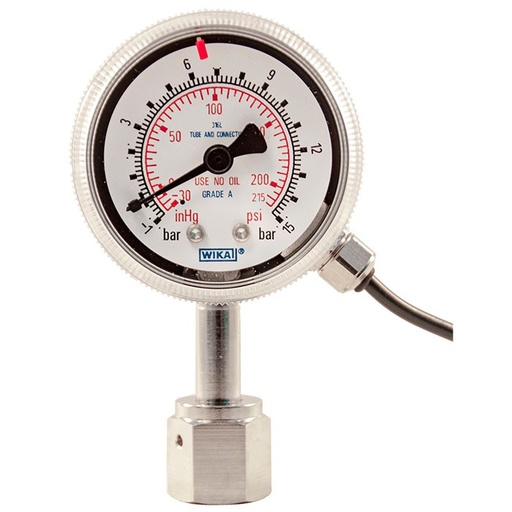 [50430564] Wika 230.15 Series Stainless Steel Industrial Pressure Gauge, -30 inHg to 200 psi