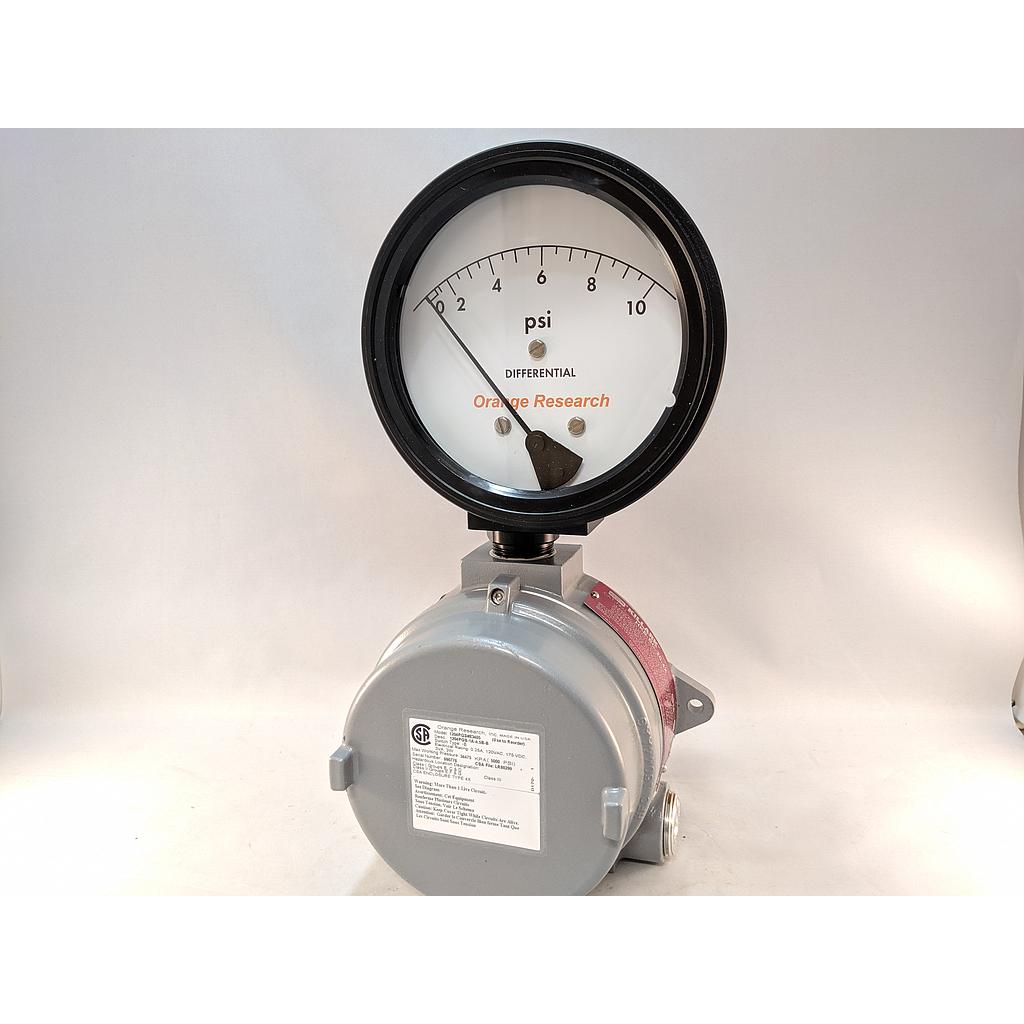 [1204PGS-1A-4.5B-B/10PSID] Orange Research Ex-Proof Differntial Pressure Gauge/Switch, 4.5" Dial, Aluminum Body, SPST Switch (N.O.), 10 PSID