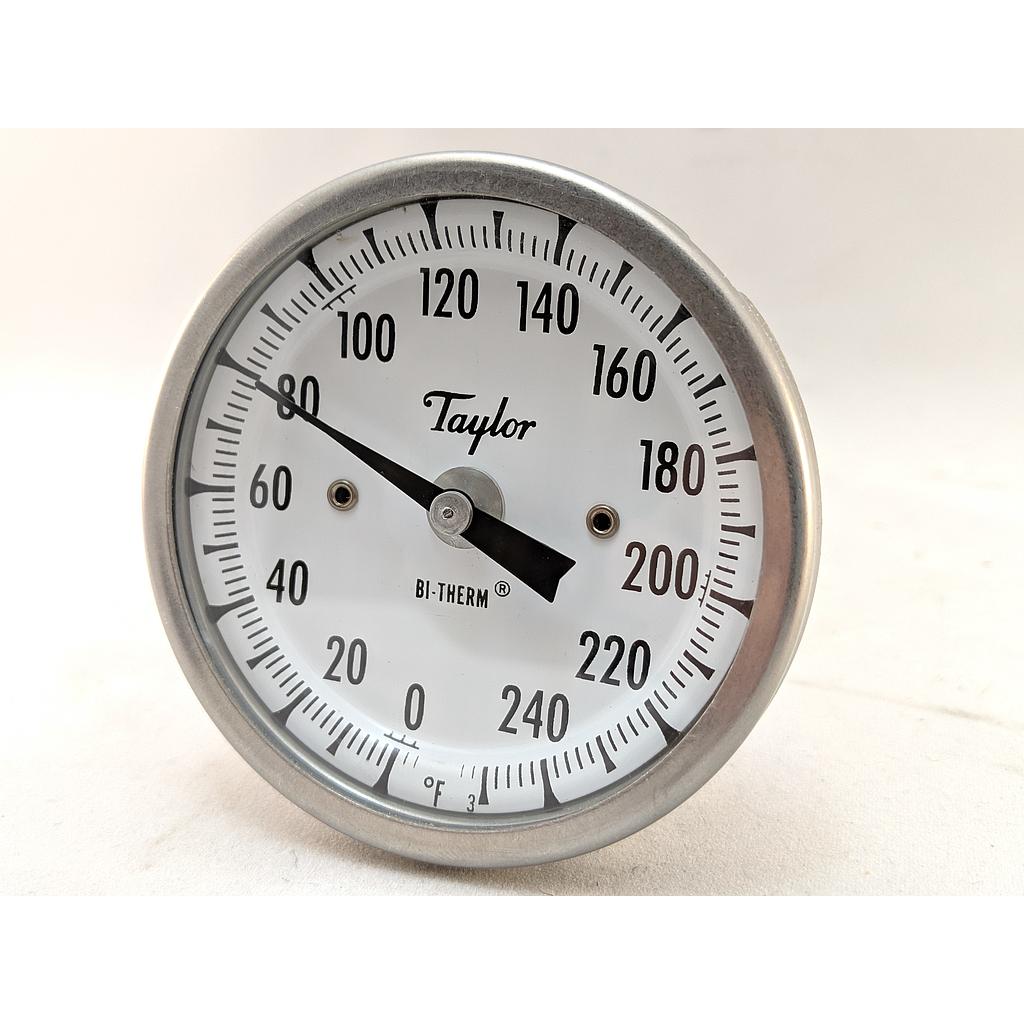 [BB3106E083] BI-METAL THERMOMETER, 3" BACK CONNECTED, 0/250F, 6"STEM, 1/2"NPT