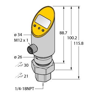 [6832817] Turck Pressure Transmitter (Rotatable), With Analog Output and PNP/NPN Transistor Switching Output, Output 2 Reprogrammable as Switching Output (PS010V-502-LI2UPN8X-H1141)