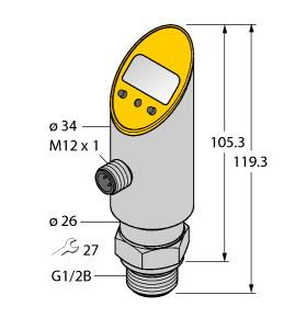 [6833050] Turck Pressure Transmitter (Front-Flush), With Analog Output and PNP/NPN Transistor Switching Output, Output 2 Reprogrammable as Switching Output (PS040V-609-LI2UPN8X-H1141)