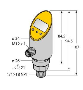 [6833411] Turck Pressure sensor, With Analog Output and PNP/NPN Transistor Switching Output, Output 2 Reprogrammable as Switching Output (PS250R-303-LI2UPN8X-H1141)