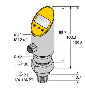 [6832288] Turck Pressure Transmitter (Rotatable), With Analog Output and PNP/NPN Transistor Switching Output, Output 2 Reprogrammable as Switching Output (PS250R-503-LI2UPN8X-H1141)