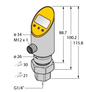 [6832634] Turck Pressure Transmitter (Rotatable), 2 PNP/NPN Transistor Switching Outputs (PS400R-501-2UPN8X-H1141)
