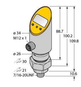 [6832860] Turck Pressure Transmitter (Rotatable), With Analog Output and PNP/NPN Transistor Switching Output, Output 2 Reprogrammable as Switching Output (PS400R-505-LI2UPN8X-H1141)