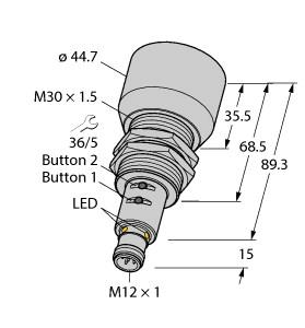 [1610041] Turck Ultrasonic Sensor, Diffuse Mode Sensor (RU600U-M30E-2UP8X2T-H1151)