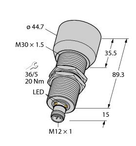 [1610037] Turck Ultrasonic Sensor, Diffuse Mode Sensor (RU600U-M30M-2UP8X2-H1151)
