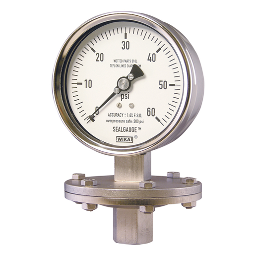 [52887110] Wika 433.30 Series Stainless Steel Liquid Filled Diaphragm Pressure Gauge, 0 to 60 psi