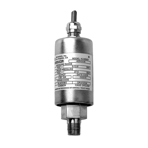 [425T4-05-U] Barksdale 425 Gen. Industrial Transducer, 4 to 20 mA Analog Output, M12 Hirschman Conn., 0 to 150 psig (0 to 10.3 barg), 1/4-8 NPT, UL Approved