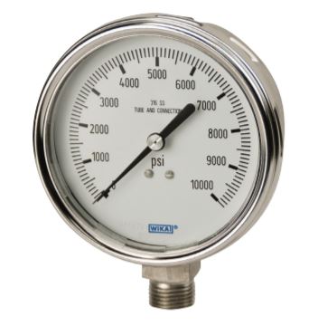 [52897384] Wika Bourdon Tube Pressure Gauge, 4" Stainless Steel, Crimped or Removable Bezel (53 or 54)