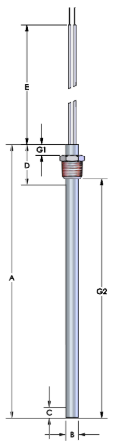 [2111-6006] Watlow Firerod Heater, 3/8" Diameter, 8" Length, 120V, 600W, 304SS Threaded Fitting, 16" PTFE Leads