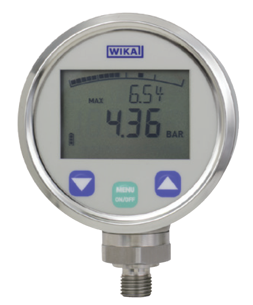 [14004820] DG-10-E; 0...600 bar gauge ; 1/4 NPT Digital manometer DG-10 Specifications according to data sheet: PE 81.66 Power Supply: 2 x 1.5 V round cell AA Case: stainless steel Ingress Protection: IP 65 Nominal size: 3" Model: DG-10 Model: Enhanced Display: LCD, 4 1/2 stellig von -1999 ... 19999 +2. second display Pressure range: 0...600 bar gauge Process Connection: 1/4 NPT Material of Wetted Parts: stainless steel Temperature range of medium: -30 ... +100 ��C (-22 ... +212 ��F) customer specific: WIKA standard - specification according to data sheet Material of Wetted Parts: stainless steel