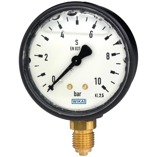 [9678000] Wika 113.13 Series Glycerin Filled Pressure Gauge, 2.5" Dial, 0 to 100 psi, 1/4 NPT Brass Lower Mount