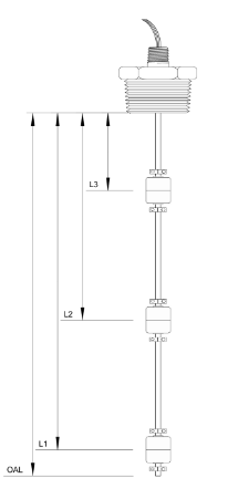 [LS-BRANOM-1029] FPI Sensors SS Level Switch, L0 = 17 15/16", L1=16" NO, L2=5" NO, L3=2" NC