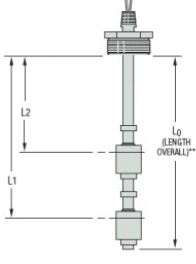 [W1107177] GEMS LS-800PVC Multipoint Switch, LS800PVC-3-SPST-100-GR1-2, L0 = 60", L1= 58" NC, L2= 36"NC