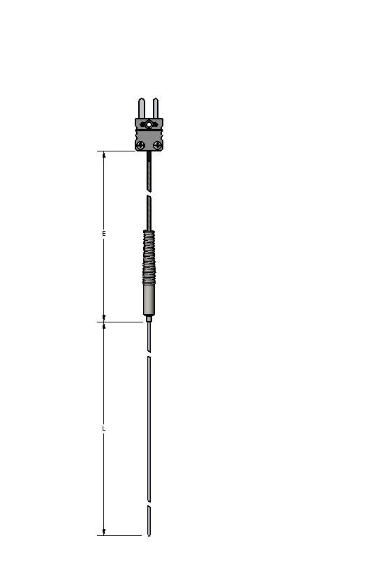 [2054-7680] Watlow AF Series Thermocouple, Type K, .040" Diameter x 53" Length Sheath, 12" Fiberglass Overbraid Leads w/ Standard Male Plug