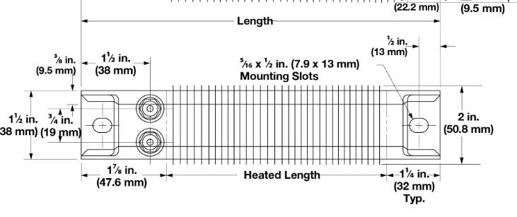 [SGA1J5JY2] Watlow 375 Strip Heater,120V 125W Parallel,5.5In Finned,Mounting Hole: Std - 5/16 x 1/2 Mtg Hole