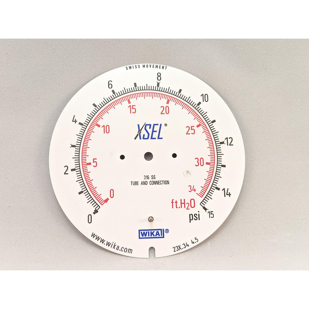 [D5204522] Wika Custom Dial Only, 0-15 PSI and 102.16 to 136.76 ft H2O for 232.25 Gauge