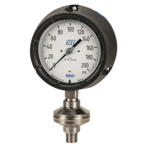 [52956134] WIKA M933.D1-U-PV379#-UA-P2MC1C1ZZ-D0B2-ZZZZZ ALL WELDED SYSTEM 4.5" DIAL, GLYCERINE FILL, SS -30HG/100PSI 2ND SCALE FTH2O, 1/2" LOWER MOUNT, SEAL SS UPPER AND LOWER, SILCONE FILL, SS DIAPHRAGM, NO FLUSHING