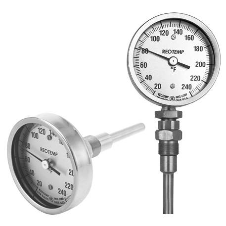 [XN2F53] ReoTemp Heavy-Duty Navy Type Bimetal Thermometer 3" Dial, Bottom Connection w/ Reset, 2" Stem x 3/8" Dia., 3/4-28 Thread, 20/240°F