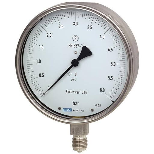 [52967028] Wika 333.30 Series Stainless Steel Liquid Filled Precision Test Pressure Gauge, 0 to 10000 psi