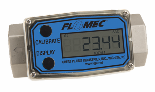[G2S07NQ9GMA] Flomec G2 Series, Turbine Flow Meter, 3/4" NPTF, Battery Powered Display, Stainless Steel Body for Petro Chem, Fuel, Water, and Solvents