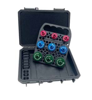[QT200A] Set of 9 quick connect test fittings in hard anodized aluminum with resin holder 3 of each size (1/4", 1/2", 3/4")