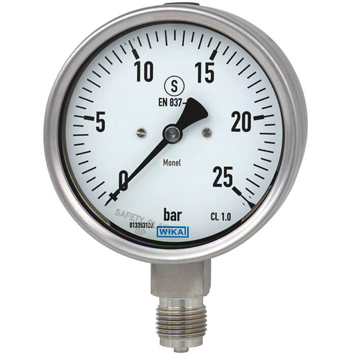 [4347639] Wika 262.30 Series Dry Safety Pressure Gauge, 2.5" Dial, 0 to 1000 psi, 1/4 NPT Monel Lower Mount
