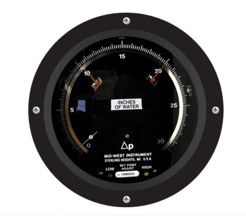 [105NE-10-K-CAC / 0-5 inWC] Mid-West 105 Carbon Steel Differential Pressure Gauge, 6" Dial, 0 to 3000 psig, 1/4 NPT SS Top & Bottom Mount