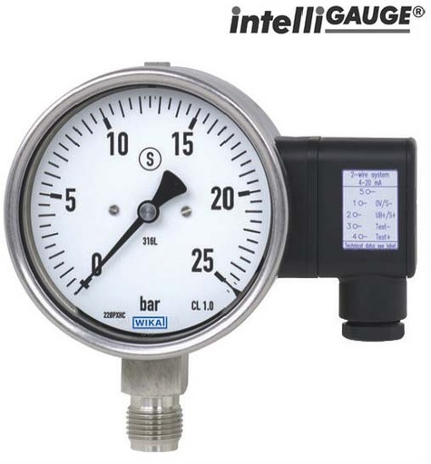 [52991854] Wika PGT23 Series Pressure Transmitter with Analog Display, 6" Dial, Silicone Filled Case, G 1/2 B Lower Mount, 0-10,000 PSI/BAR