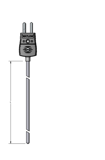 [2245-8369] Watlow AC Style Mineral Insulated Type K Thermocouple, .125" dia sheath, 19" Length, plug, 304 SS, Calibrated at 1200, 1300, & 1400F