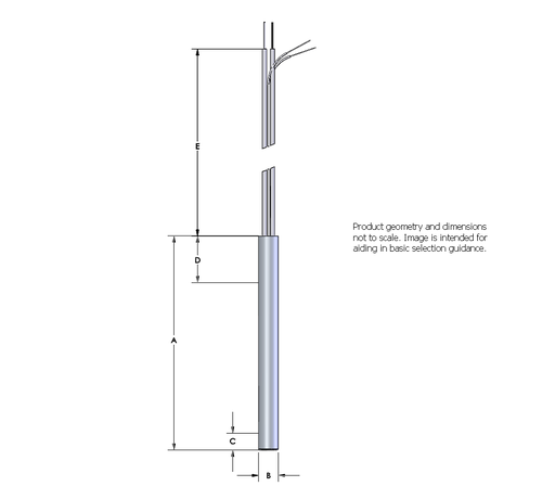 [G4E15-N36W38] Watlow Firerod .375" Dia. 4.25" Long, 240 VAC, 750 Watts, 36" Right Angle Leads