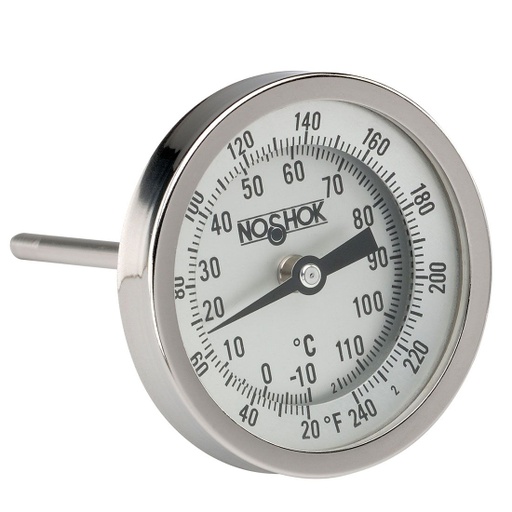 [30-310-040-50/500-F/C-1/4] 3" Bimetal Thermometer, 1/4" NPT Back Conn, 4" Stem Length, 50/500 F/C, .250" Diameter