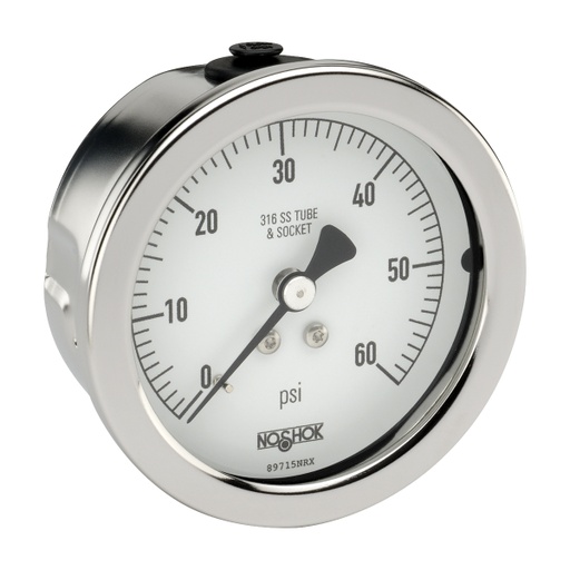 [25-510-600-psi/bar-SSFF-ST8] 500 Series Stainless Steel Liquid Filled Pressure Gauge, 0 psi to 600 psi, 304SS Front Flange, Stainless Steel Threaded Orifice 0.8 mm