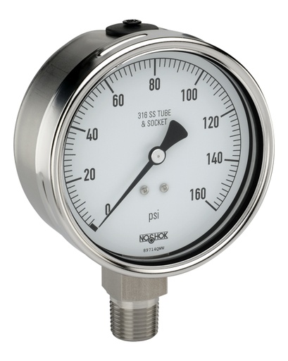 [40-500-6000-psi/bar-1/4-ST8-GY40] 500 Series Stainless Steel Liquid Filled Pressure Gauge, 0 psi to 6,000 psi, Stainless Steel Threaded Orifice 0.8 mm, -40 Degree Service Filled
