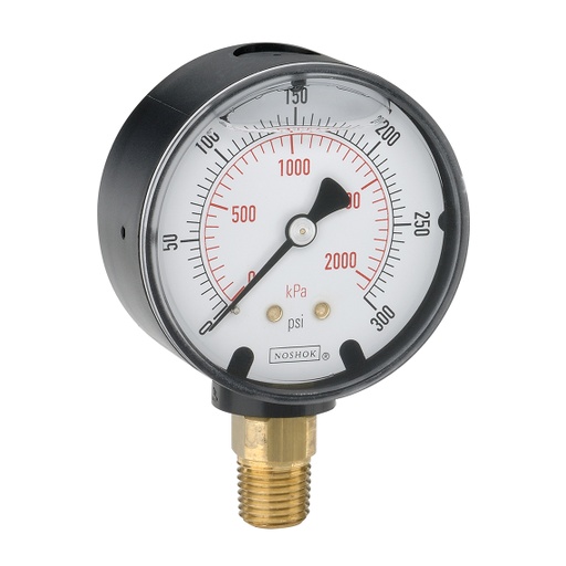 [25-901-10000-psi/bar-BP3] 900 Series Liquid Filled Pressure Gauge, 0 psi to 10,000 psi, Brass Press Fit Orifice 0.3 mm