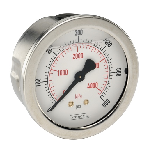 [25-911-6000-psi/kPa-SST-BP3] 900 Series Liquid Filled Pressure Gauge, 0 psi to 6,000 psi, Brass Press Fit Orifice 0.3 mm