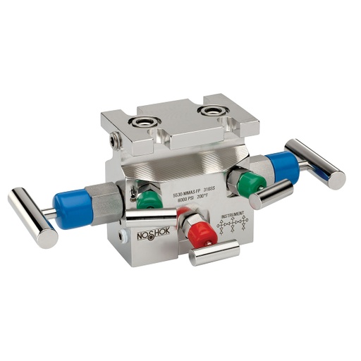 [5530-MMAC-FP] 5530 Series 5-Valve Natural Gas Manifold Valve, Soft Seat, Flange x Flange, Steel, Angle, Flare Pattern, 0.375" Orifice 