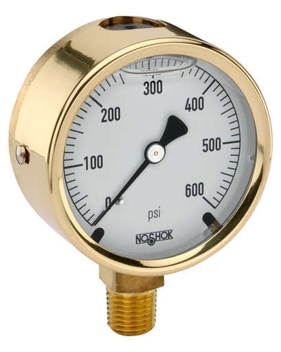 [25-300-60-PSI-CFF] 300 Series Brass Case Liquid Filled Pressure Gauge, 0 psi to 60 psi, Chrome Front Flange