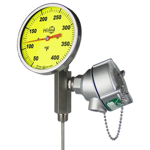 [DM4L060F53-RCHA] Reotemp 300 Series Dual Mode Thermometer, 3" Dial, Adj. Angle, 1/4" Dia. Stem, 6" Stem, 20/240°F, RTD, 3-wire, Cast Aluminum Head w/Terminal Block