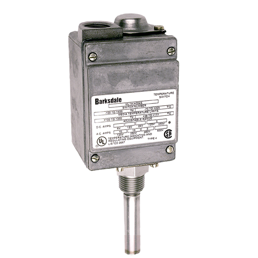 [ML1H-H201S] Barksdale Local Mount Temperature Switch, NEMA 4, SPDT Single Set Point, -50/75F, 304 SS Sensor