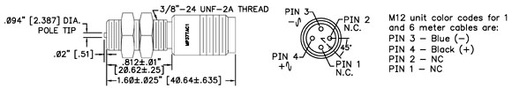 [MP37TAC1] MP Series, MP37TA - 3/8" Threaded Magnetic Pickup, M12 Connector