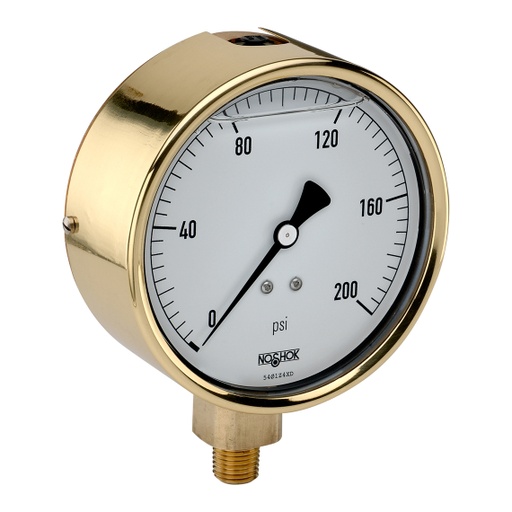 [40-300-100-psi/bar-SSRF] 300 Series Brass Case Liquid Filled Pressure Gauge, 0 psi to 100 psi, 304SS Rear Flange