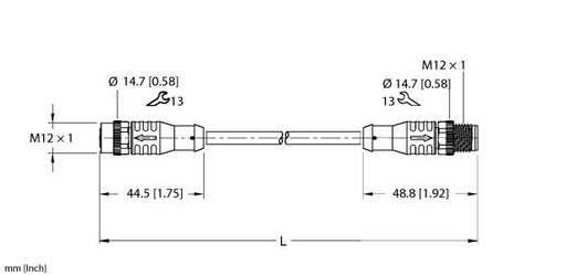 [100021006] Turck Actuator and Sensor Cordset, Extension Cable (EKRV-ESRV-A4.400-GC2K-2)