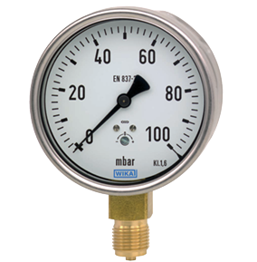[50509641] Wika Type 612.20 - SS Case Pressure Gauges 612.20.2.5" 0 inH2O...10 inH2O 1/4 NPT lower mount
